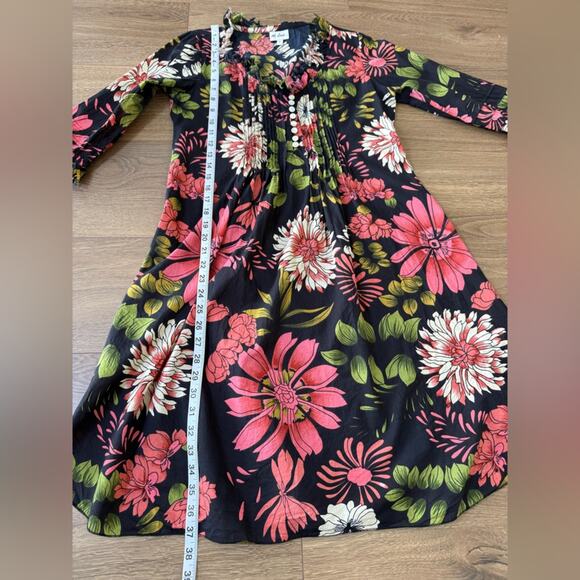 At Last… Annabel Cotton Kaftan Tunic Dress In Black Floral Size UK 8 US 4 - Picture 10 of 11